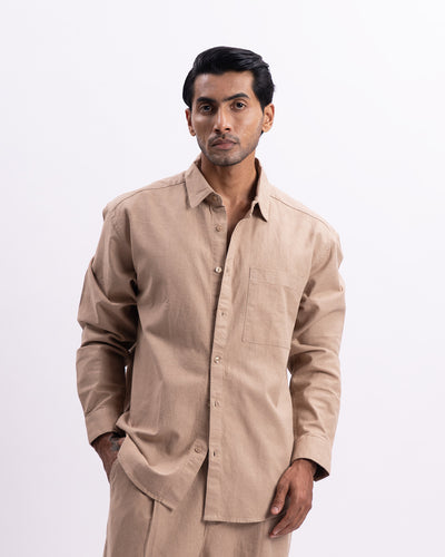 Linen Holiday Relaxed Shirt In Khakhi