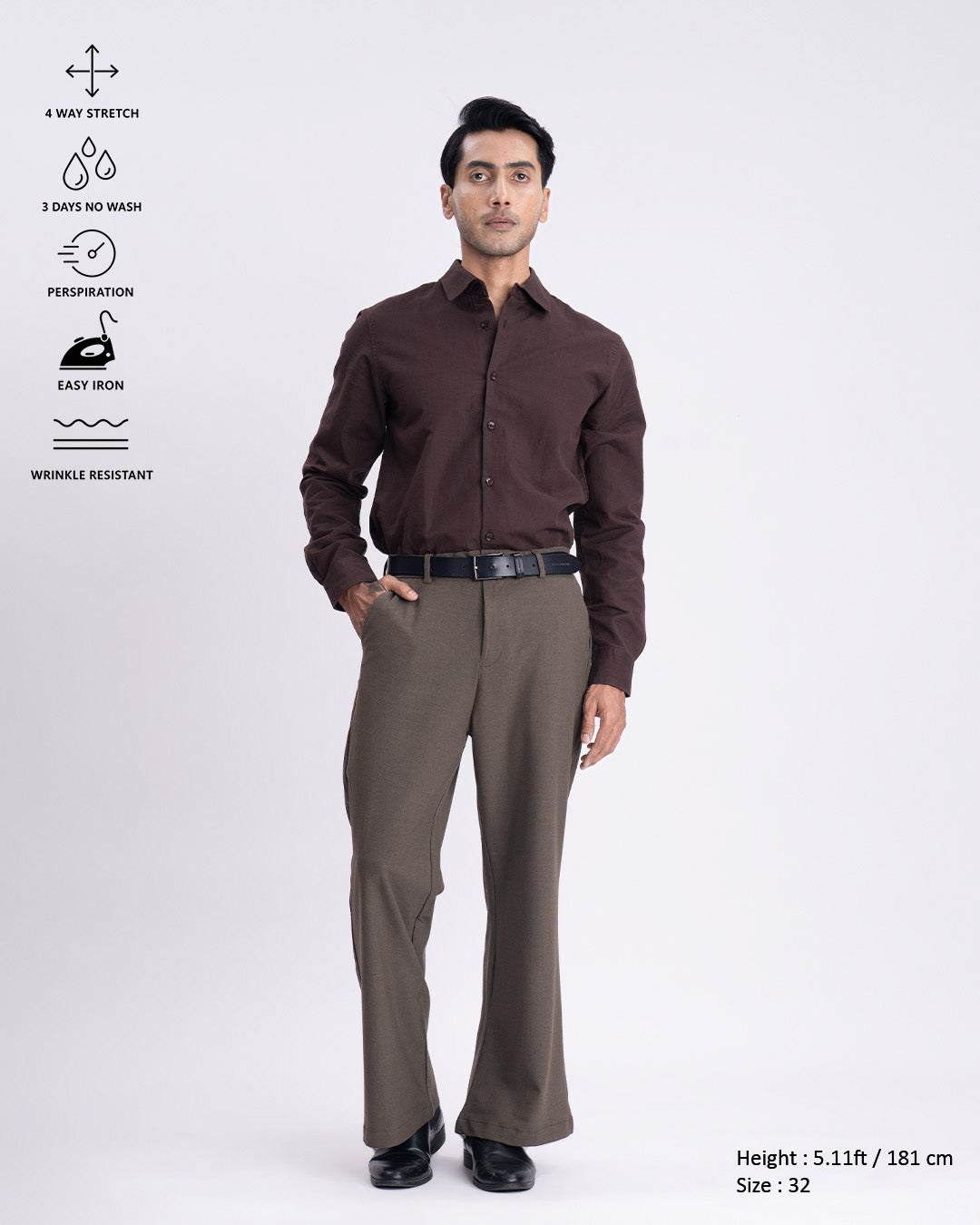 Easy Iron Bell Bottom Relaxed Trousers In Fur Brown