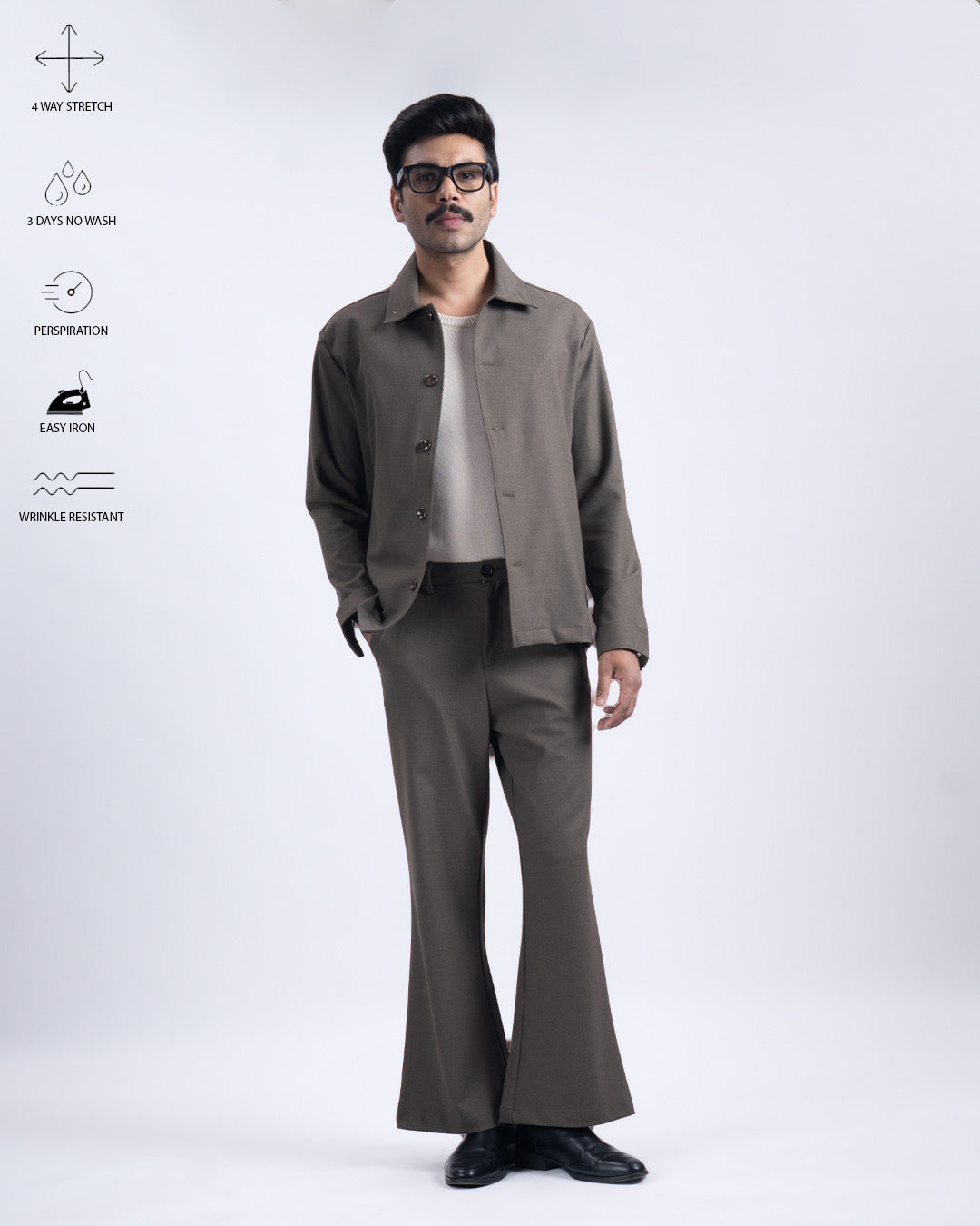 Easy Iron Bell Bottom Relaxed Trousers In Fur Brown