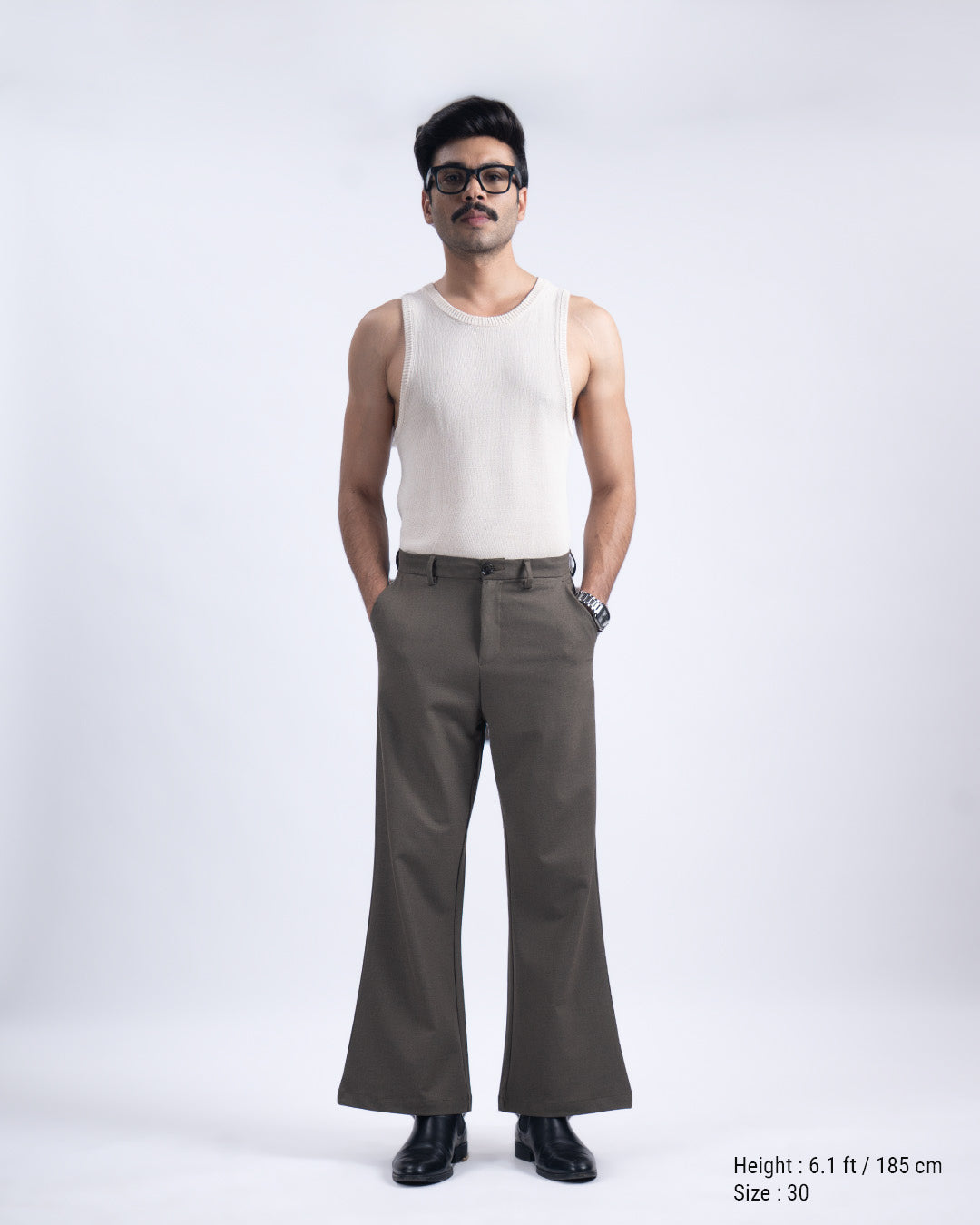 Easy Iron Bell Bottom Trousers In Fur Brown