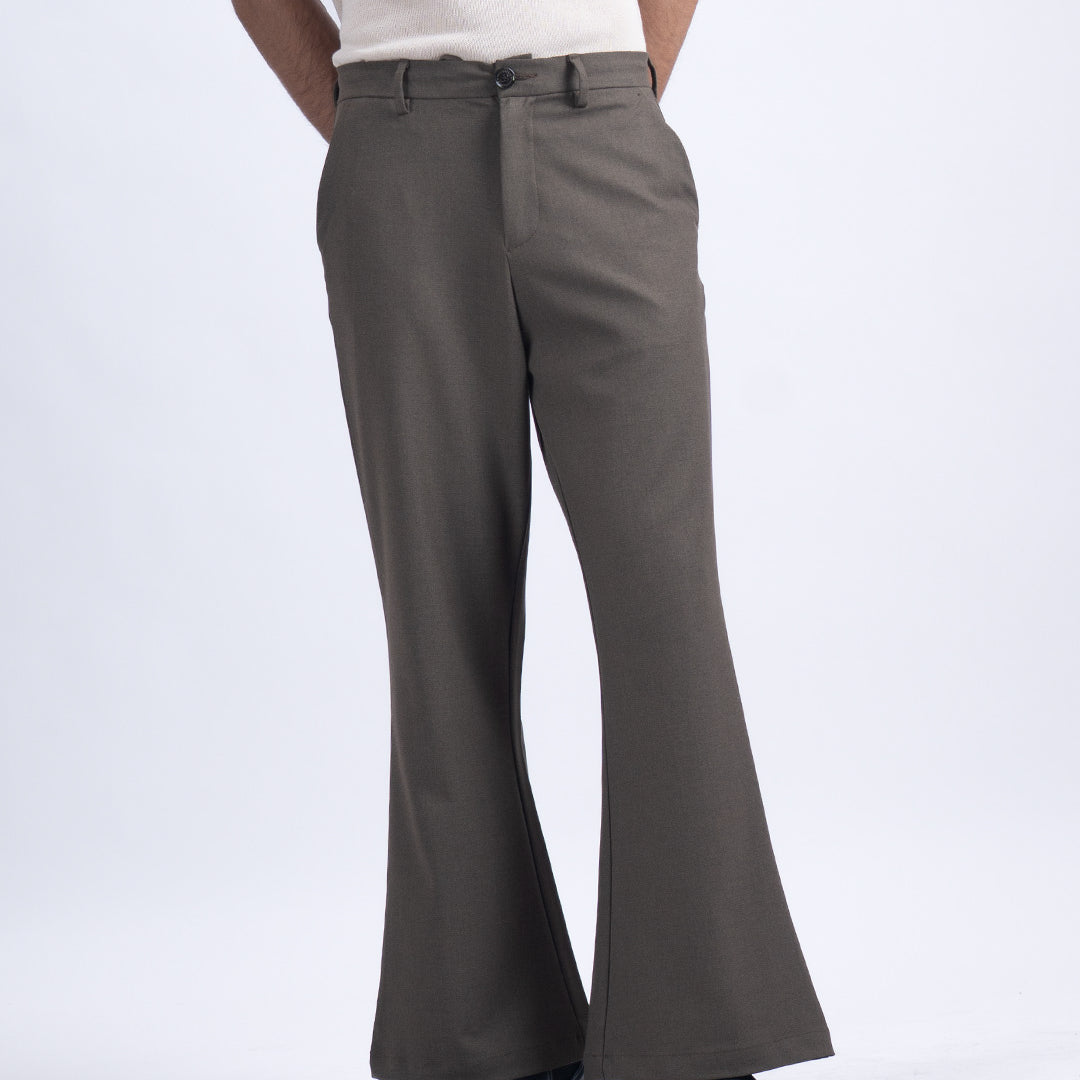Easy Iron Bell Bottom Trousers In Fur Brown