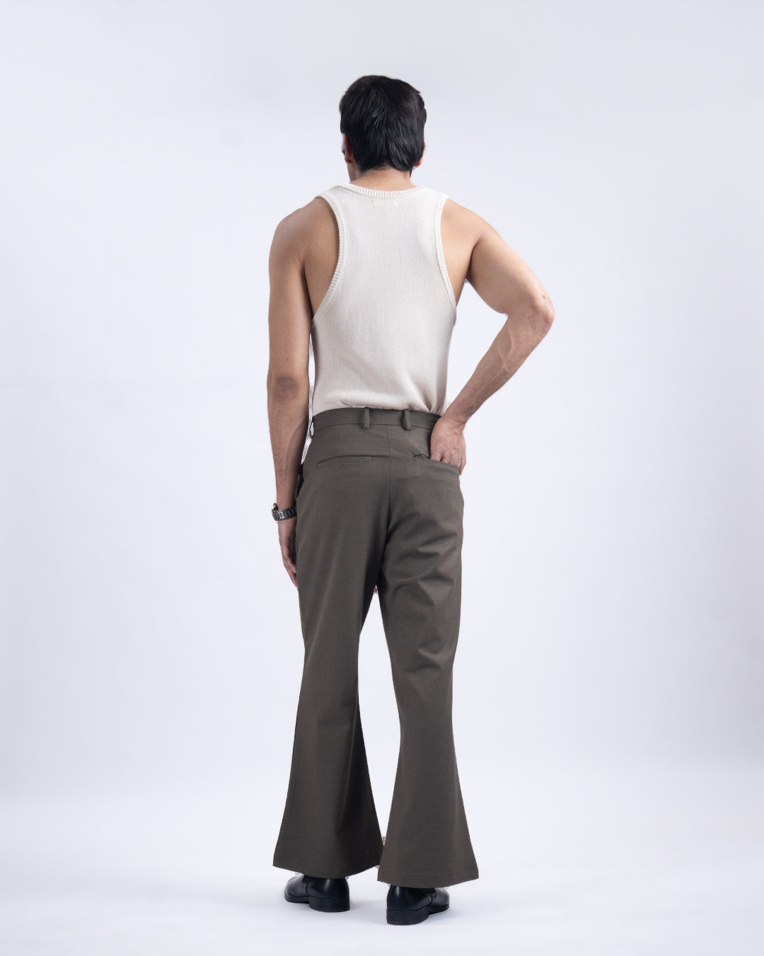 Easy Iron Bell Bottom Trousers In Fur Brown