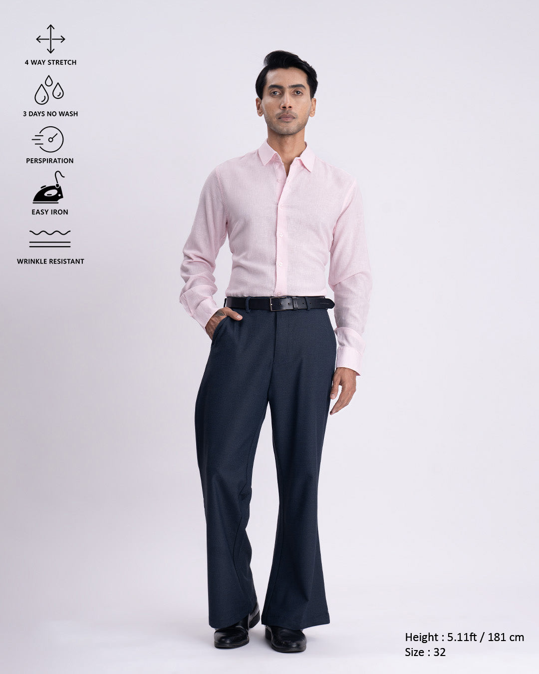 Easy Iron Bell Bottom Relaxed Trousers In Navy