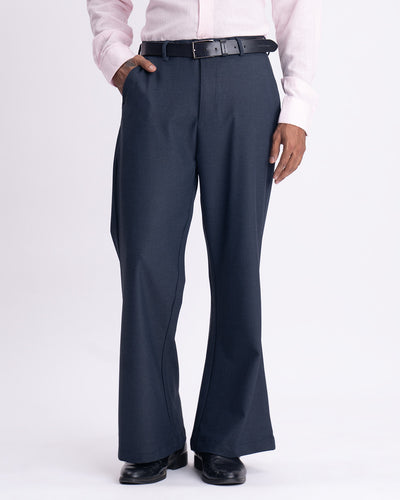Easy Iron Bell Bottom Relaxed Trousers In Navy