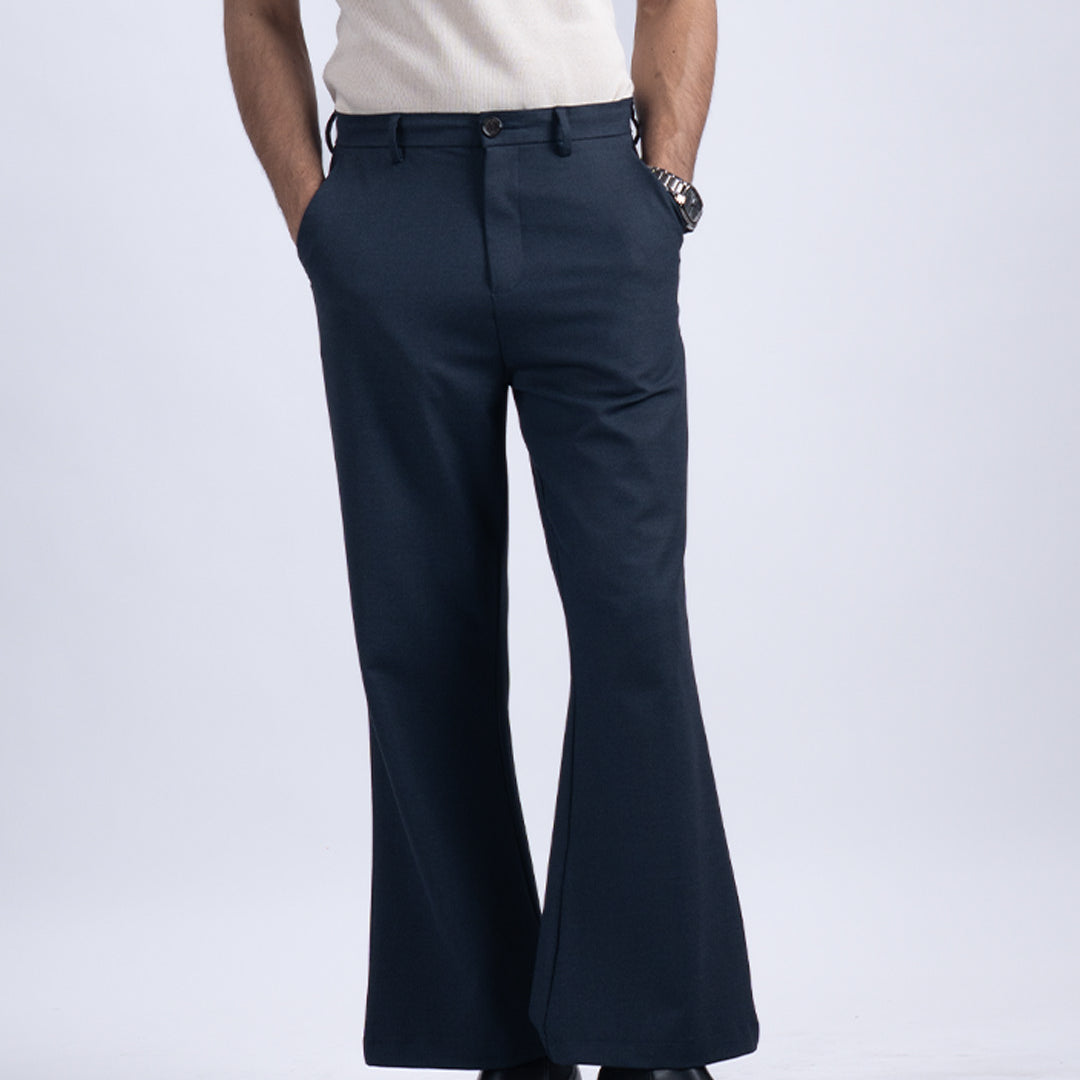 Easy Iron Bell Bottom Trousers In Navy