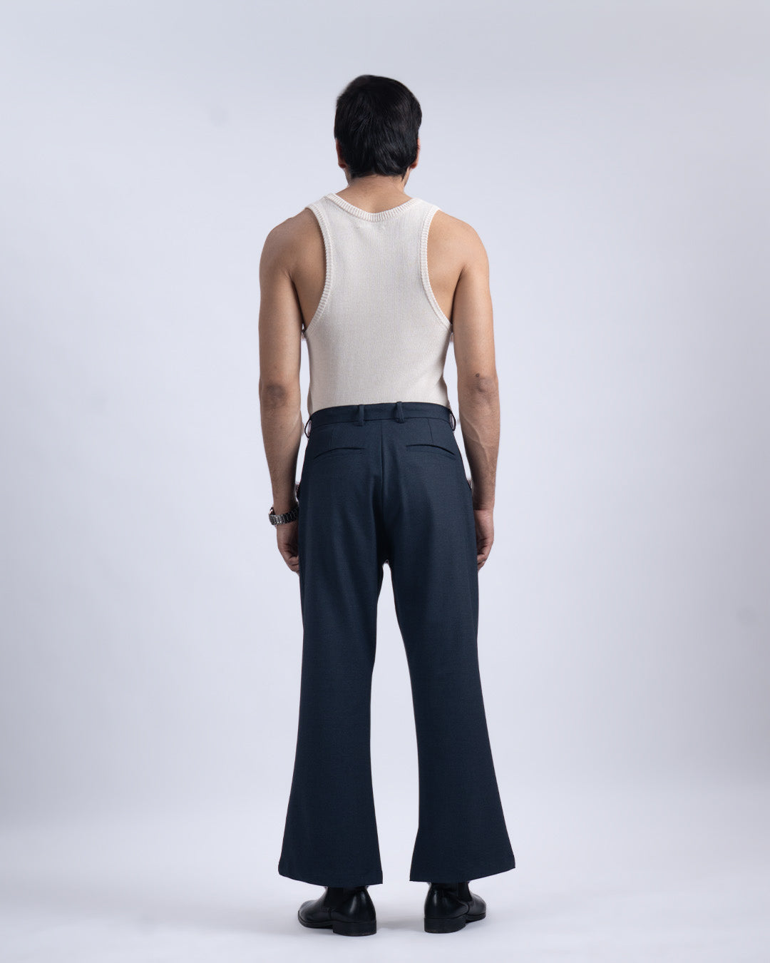 Easy Iron Bell Bottom Trousers In Navy
