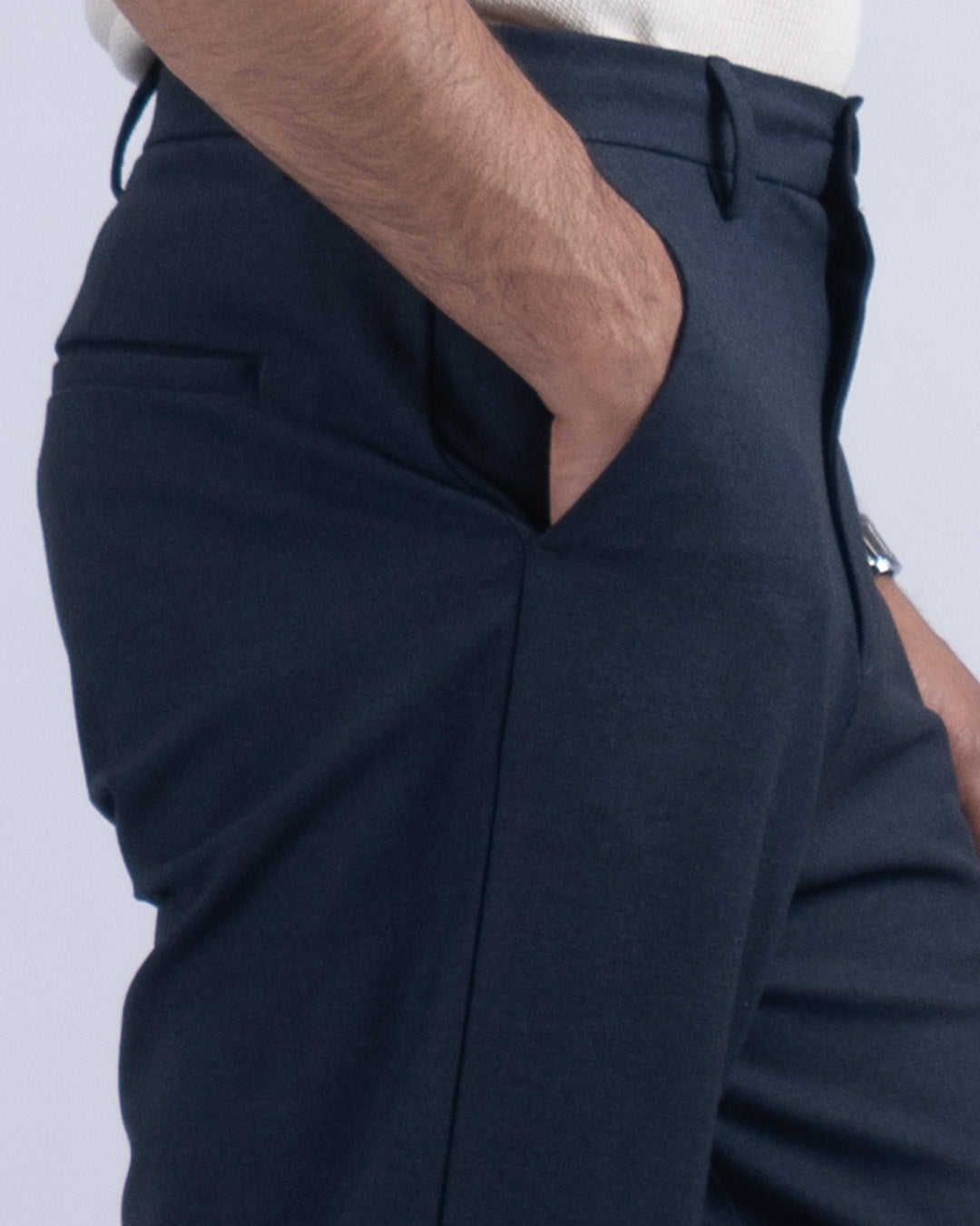 Easy Iron Bell Bottom Trousers In Navy