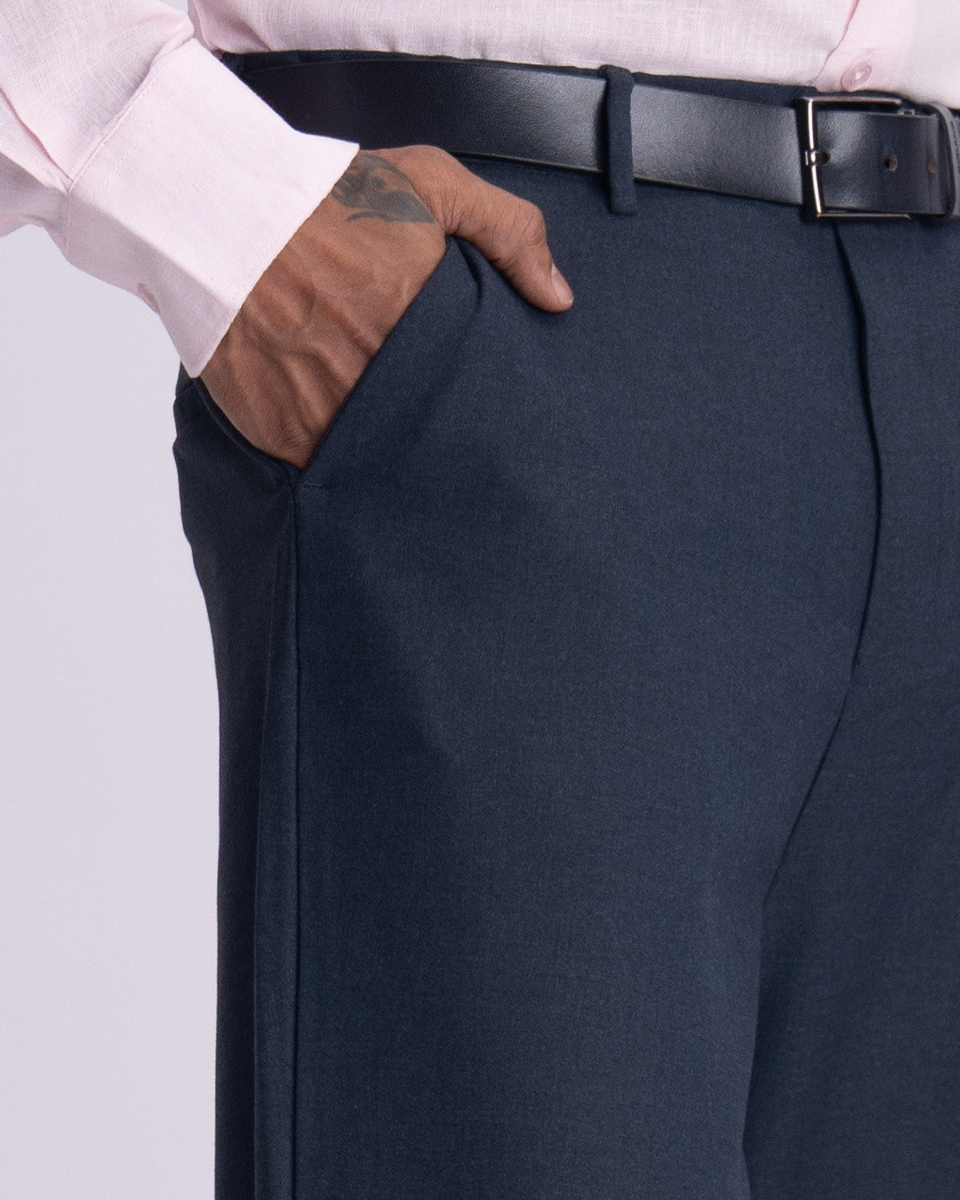 Easy Iron Bell Bottom Relaxed Trousers In Navy