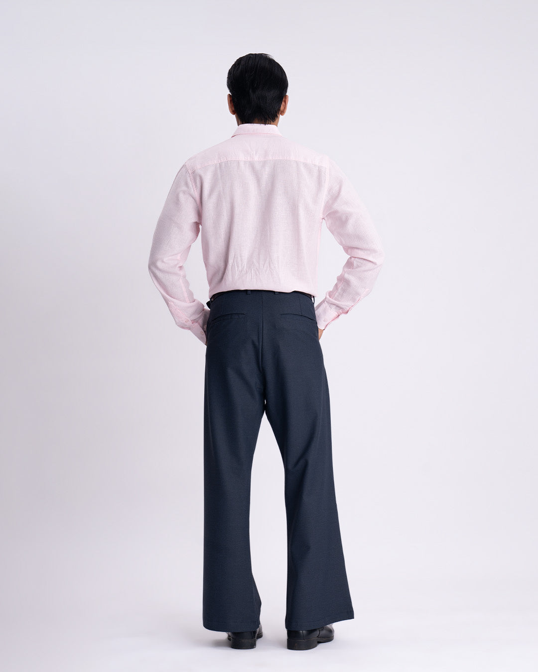 Easy Iron Bell Bottom Relaxed Trousers In Navy