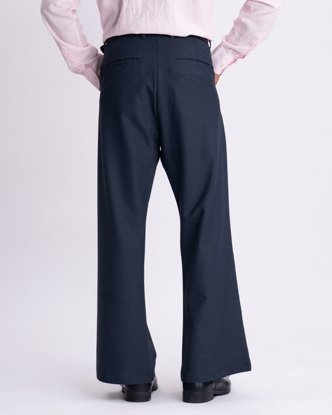 Easy Iron Bell Bottom Relaxed Trousers In Navy
