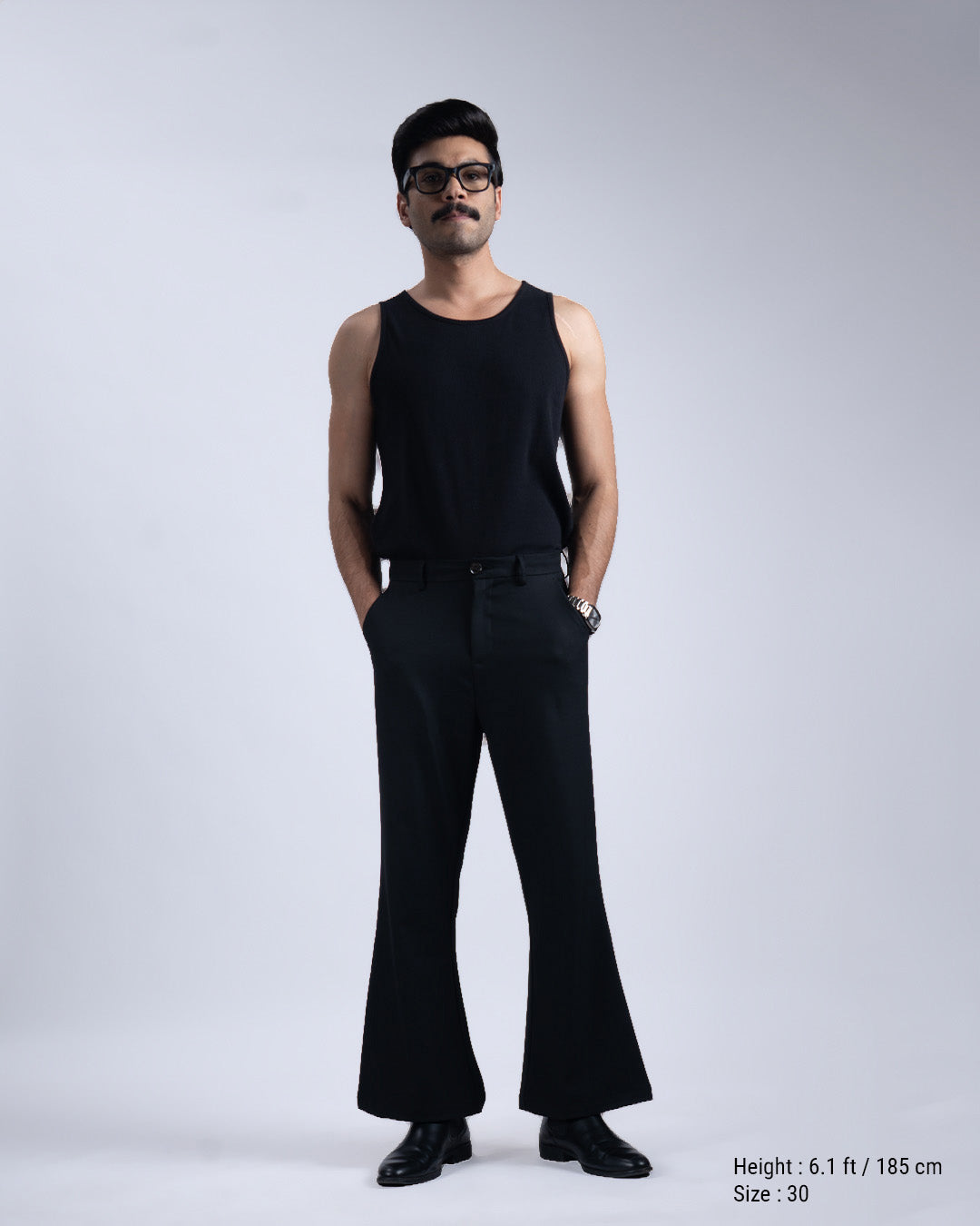 Easy Iron Bell Bottom Trousers In Black