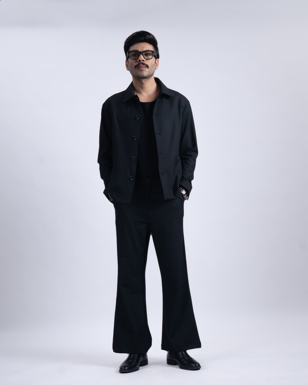 Easy Iron Bell Bottom Trousers In Black