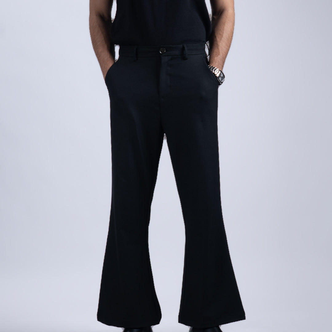 Easy Iron Bell Bottom Trousers In Black
