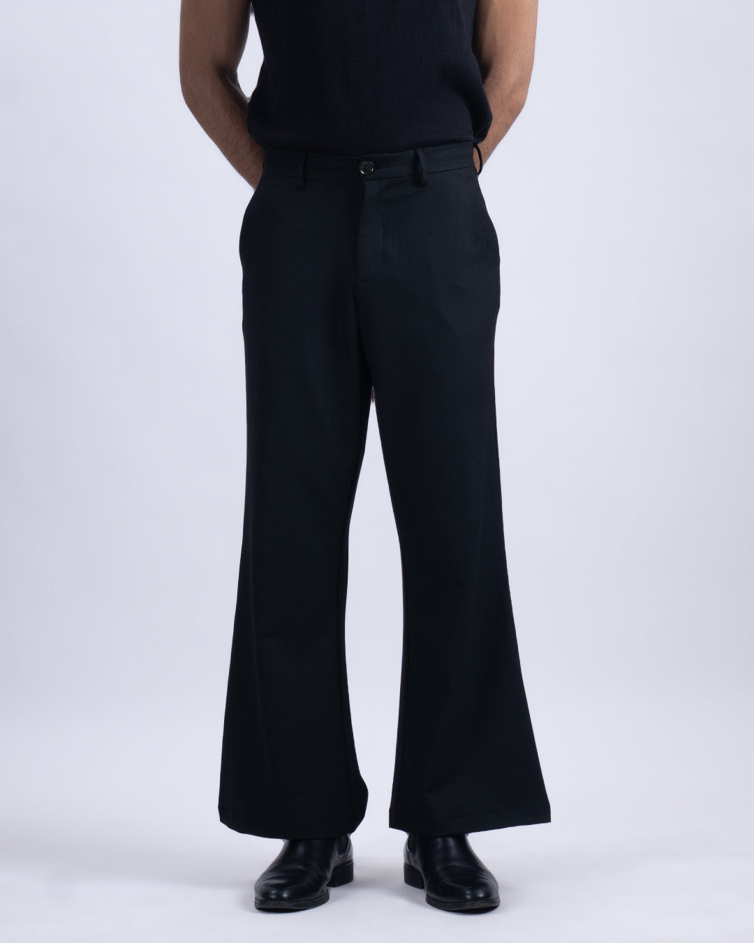 Easy Iron Bell Bottom Trousers In Black
