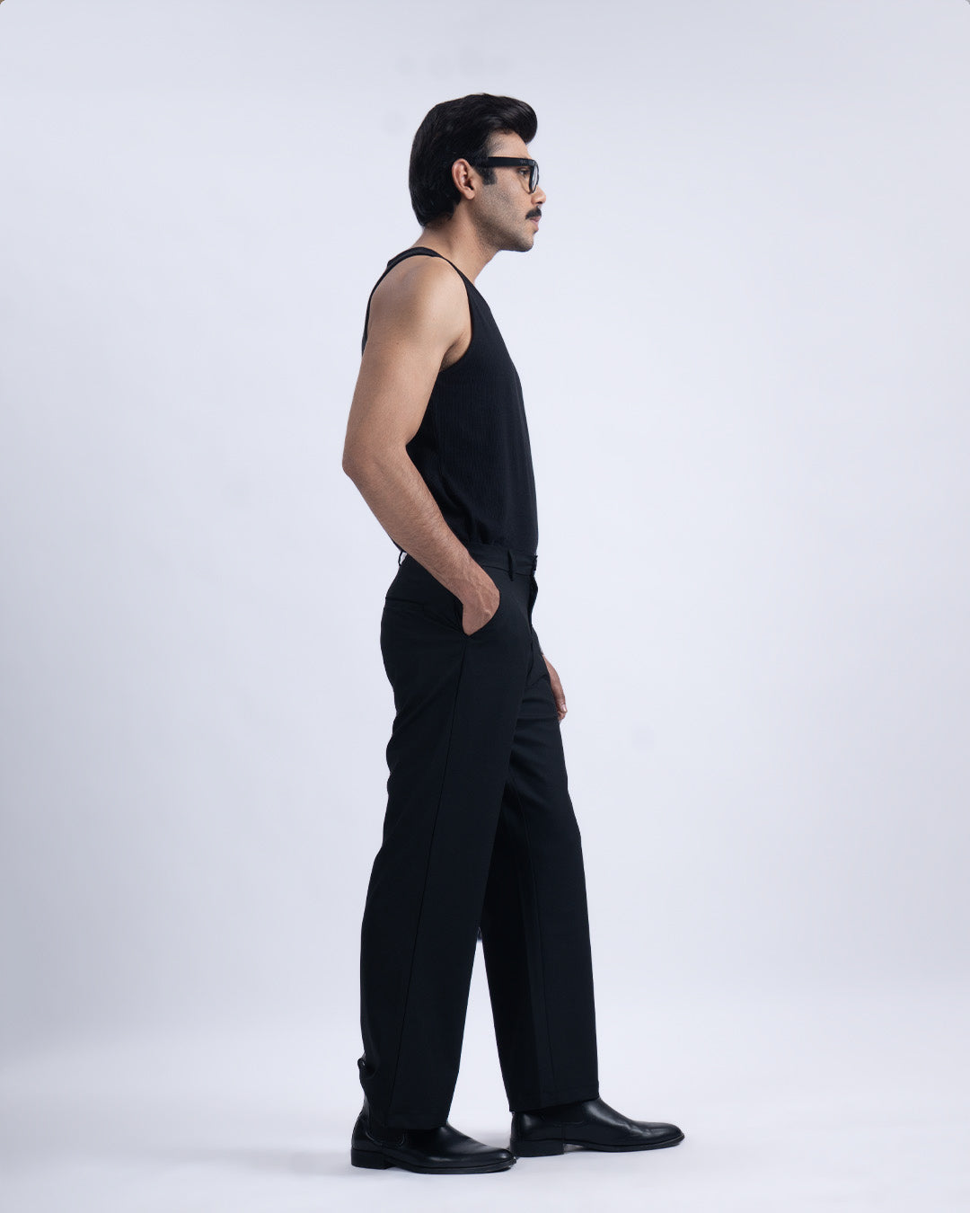 Easy Iron Bell Bottom Trousers In Black