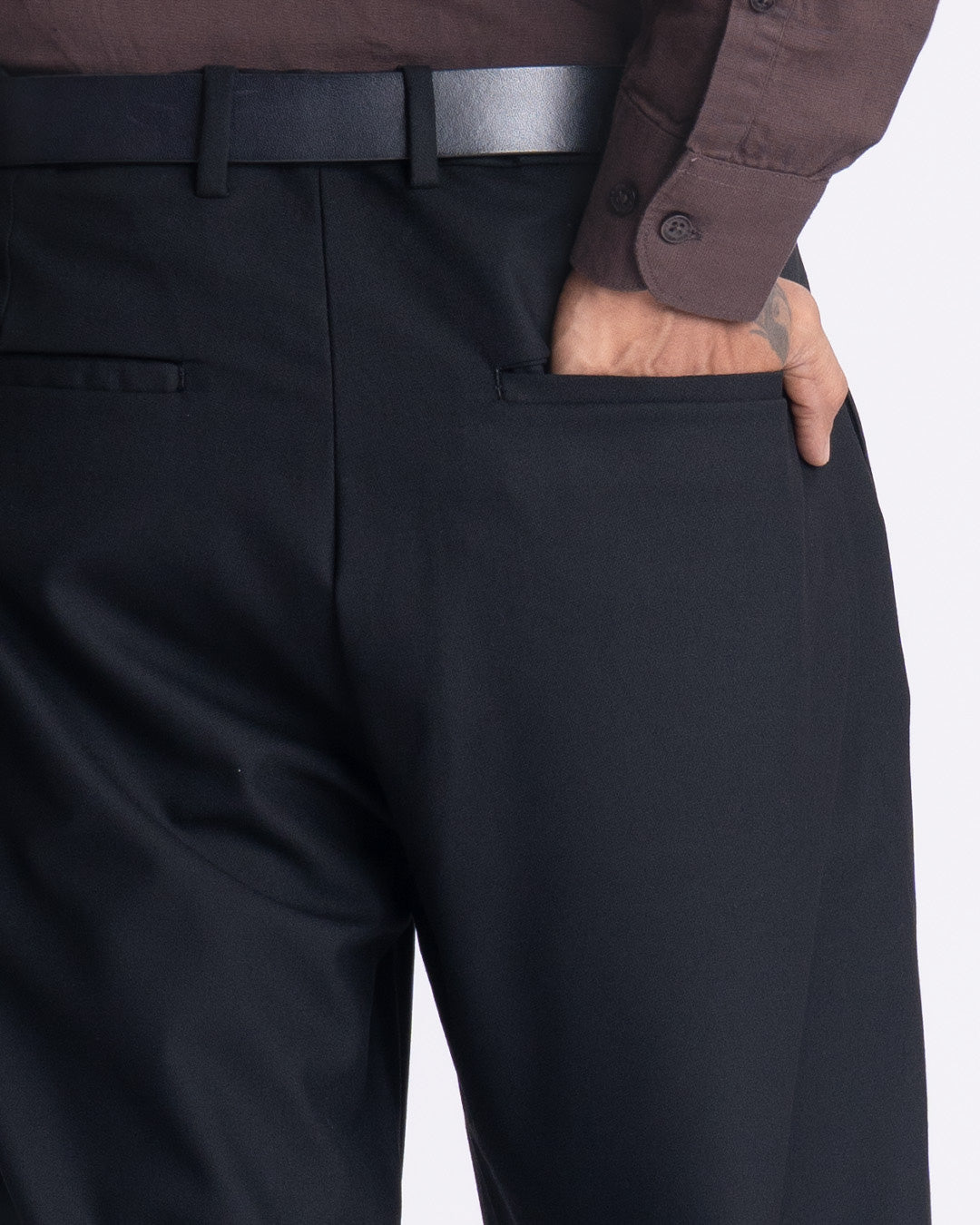 Easy Iron Bell Bottom Relaxed Trousers In Black