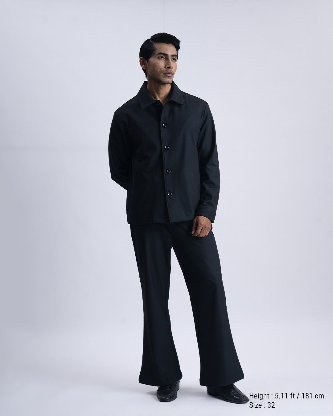 Easy Iron Bell Bottom Relaxed Trousers In Black