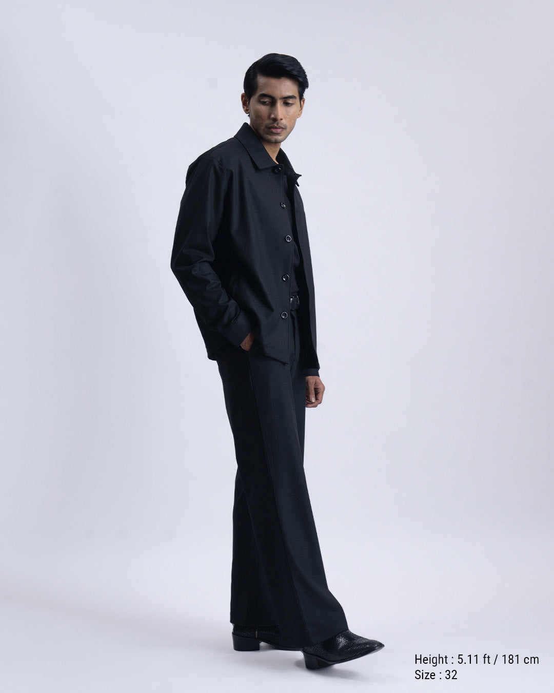 Easy Iron Bell Bottom Relaxed Trousers In Black