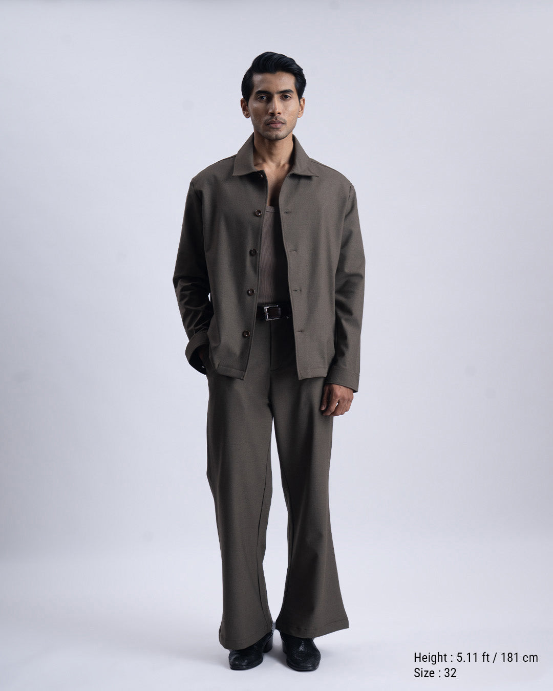 Easy Iron Bell Bottom Relaxed Trousers In Fur Brown