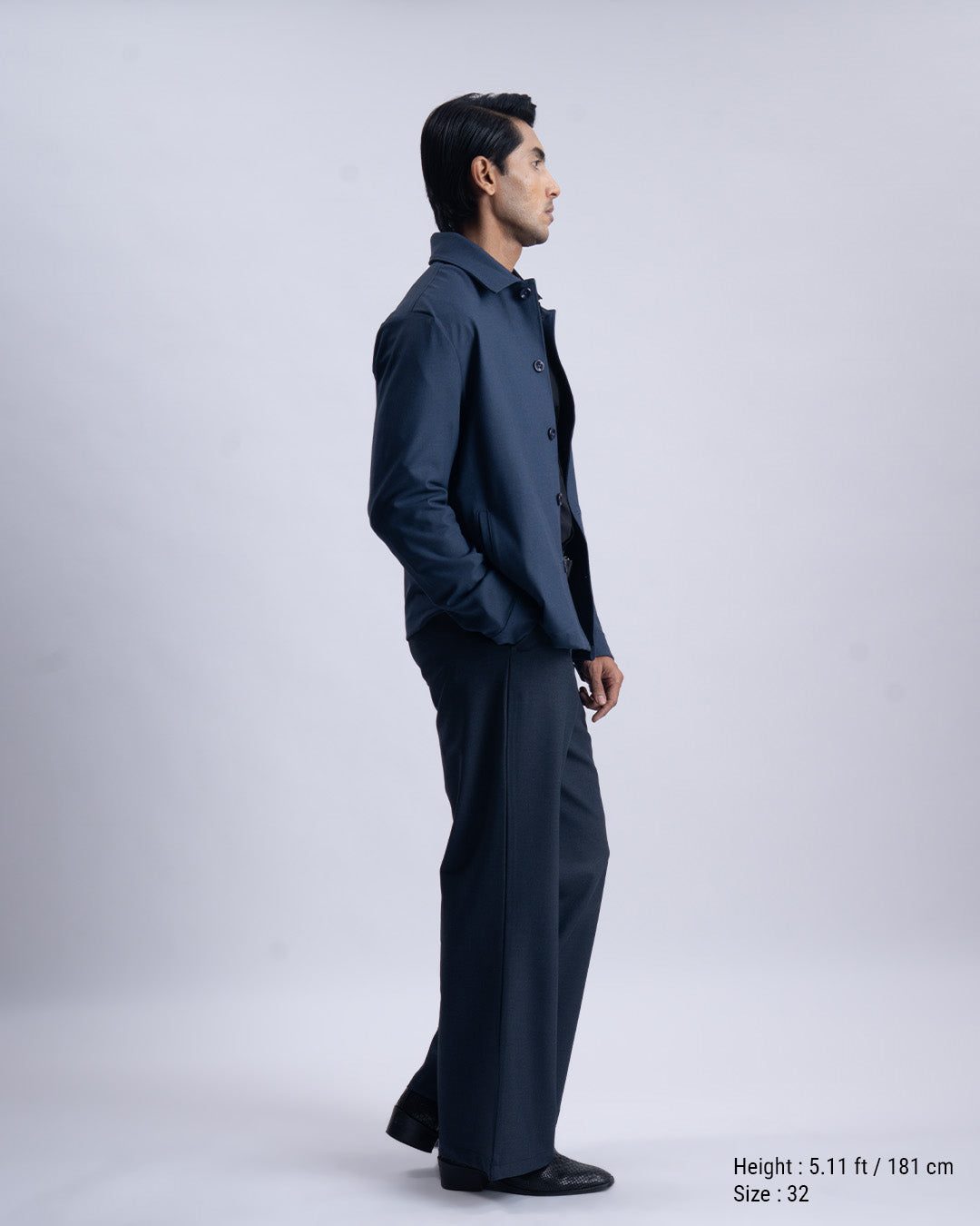 Easy Iron Bell Bottom Relaxed Trousers In Navy