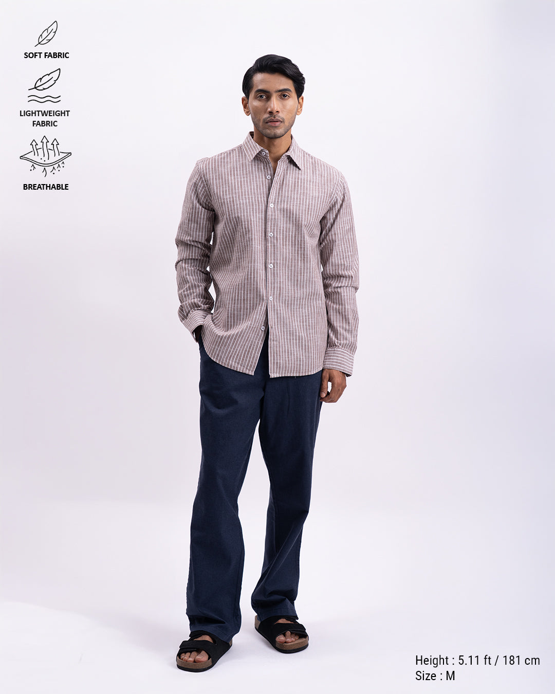 Airweave Striped Tailored Shirt In Light Brown