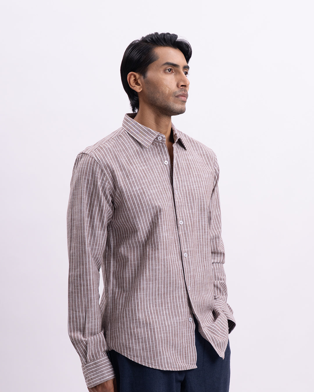 Airweave Striped Tailored Shirt In Light Brown