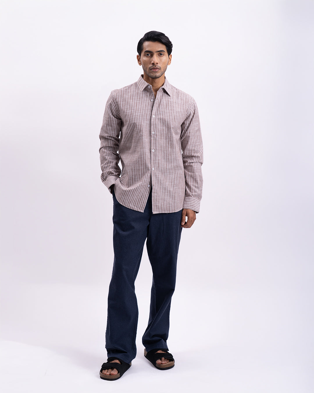 Airweave Striped Tailored Shirt In Light Brown