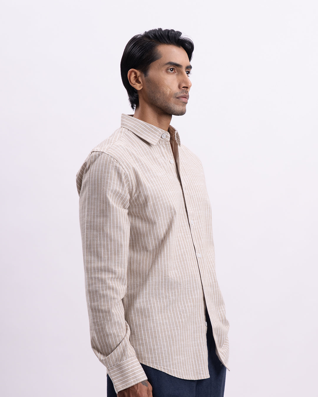 Airweave Striped Tailored Shirt In Beige