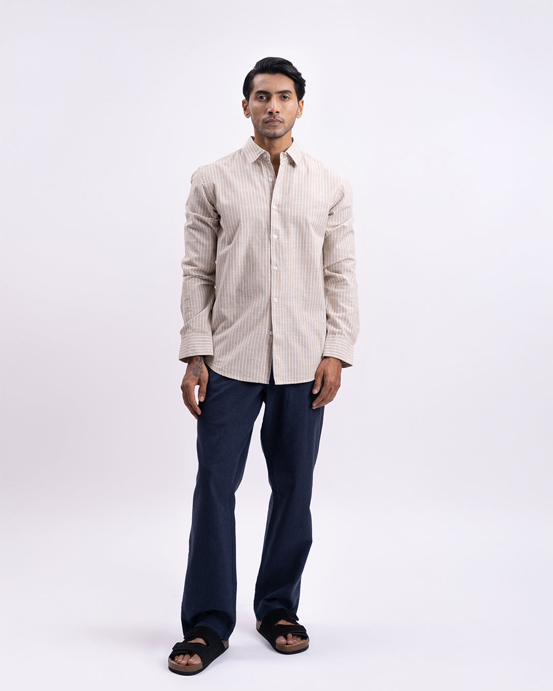 Airweave Striped Tailored Shirt In Beige