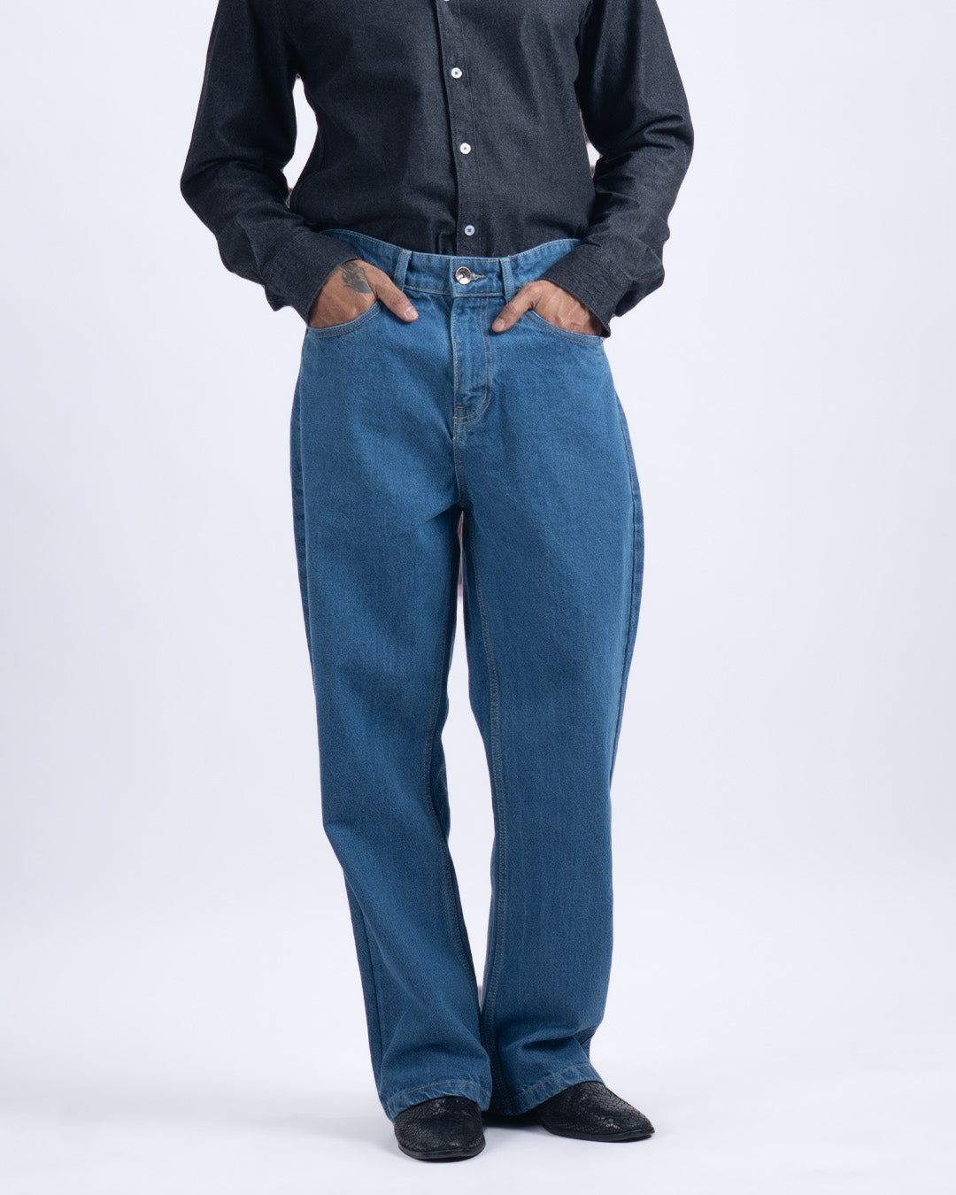 Classic Relaxed Bootcut Denim In Mid Blue