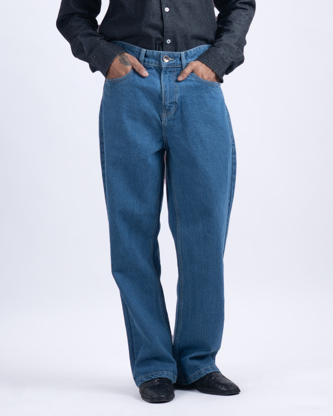 Classic Relaxed Bootcut Denim In Mid Blue