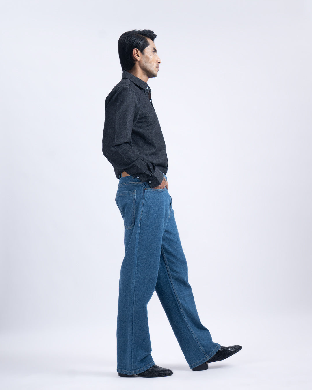 Classic Relaxed Bootcut Denim In Mid Blue