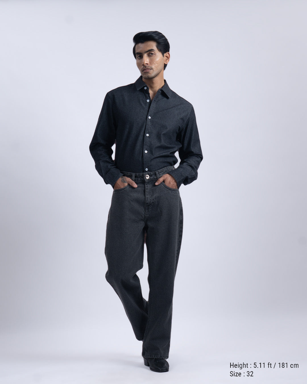 Classic Relaxed Bootcut Denim In Dark Grey