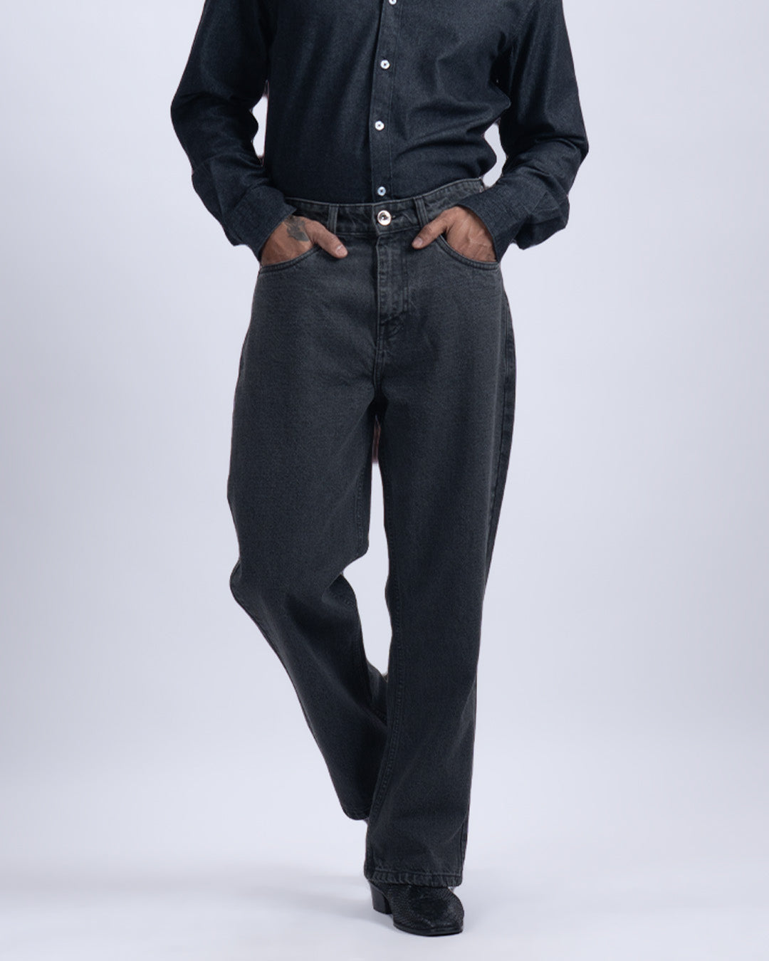 Classic Relaxed Bootcut Denim In Dark Grey