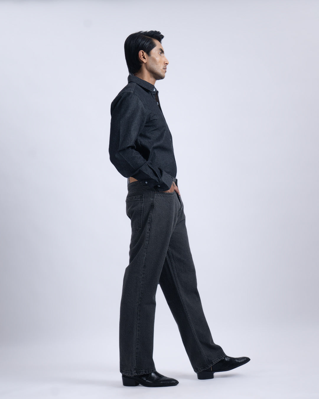 Classic Relaxed Bootcut Denim In Dark Grey