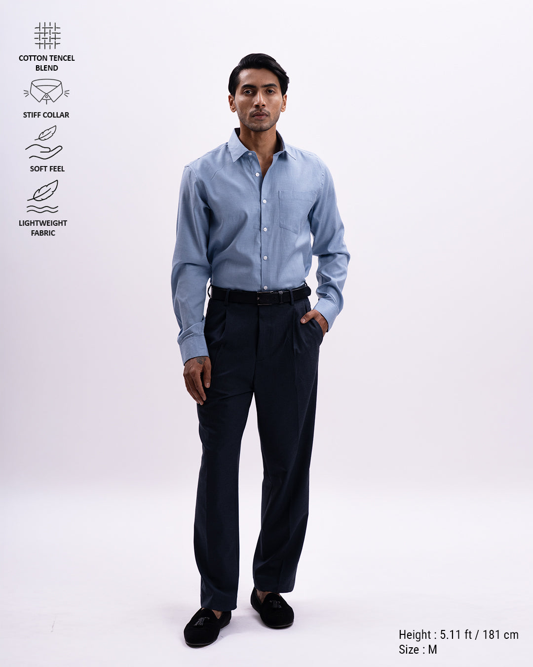 Melange Tailored Formal Shirt In Blue