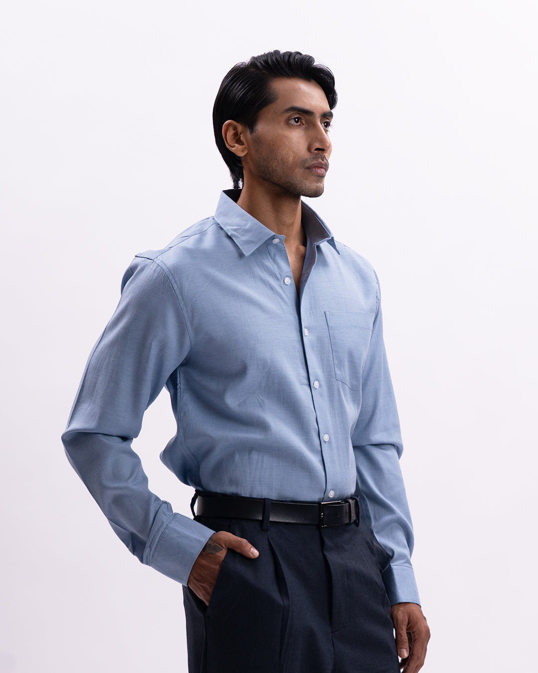 Melange Tailored Formal Shirt In Blue