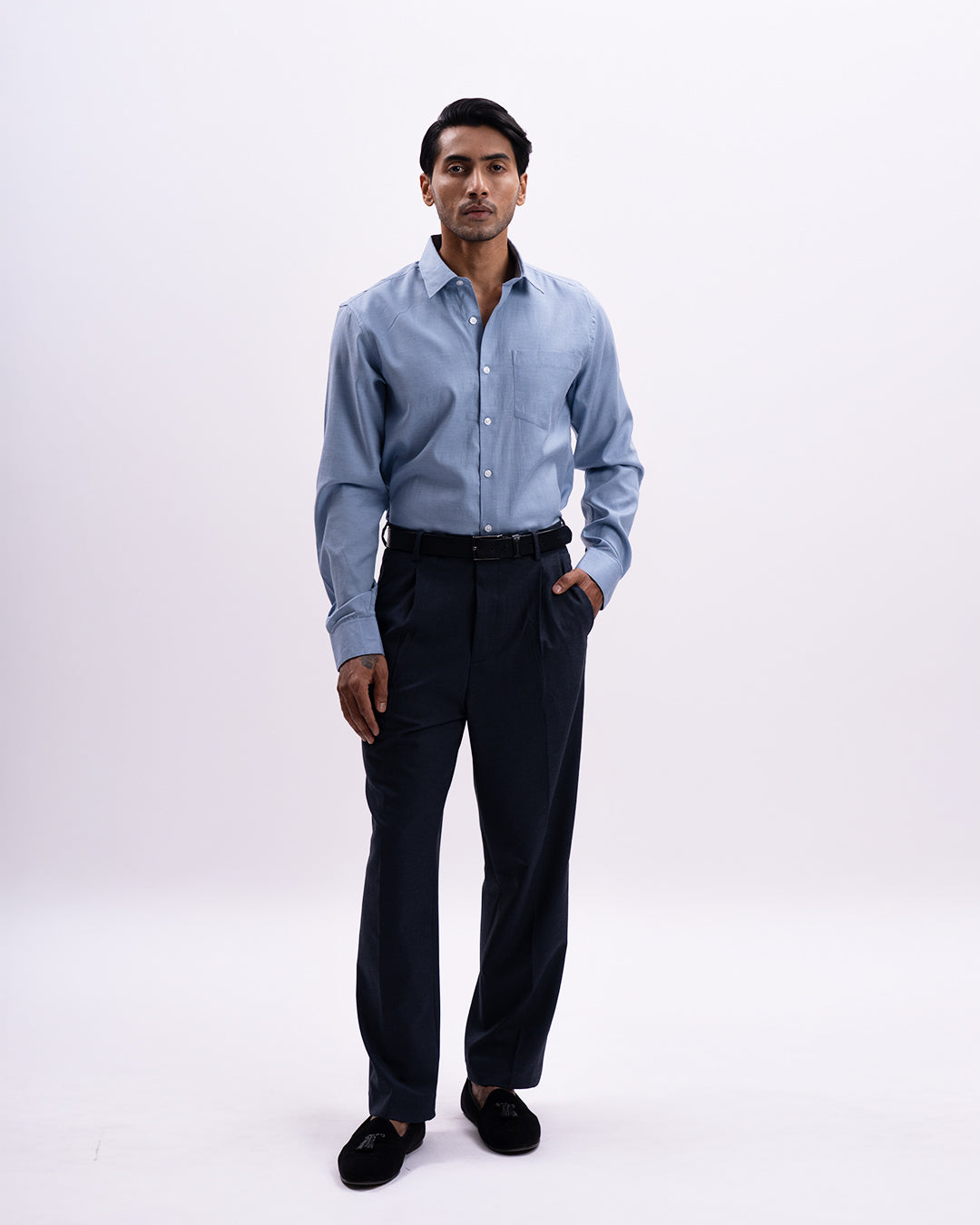 Melange Tailored Formal Shirt In Blue