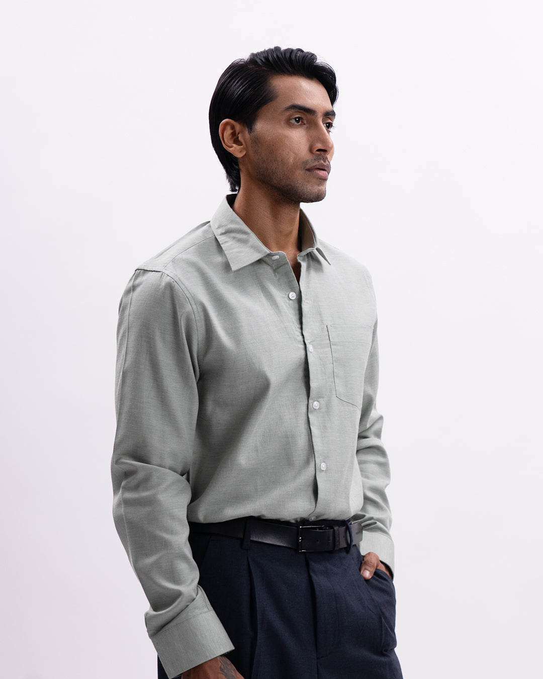 Melange Tailored Formal Shirt In Pista