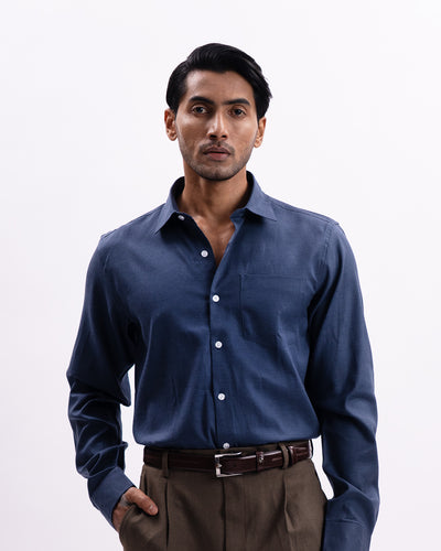 Melange Tailored Formal Shirt In Navy