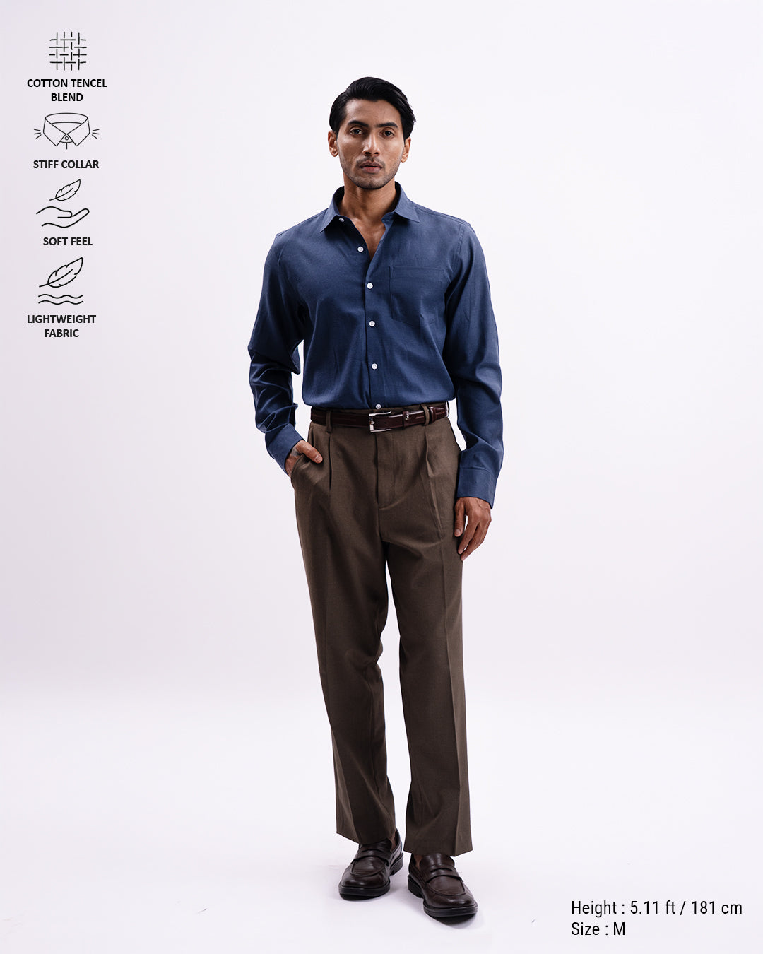 Melange Tailored Formal Shirt In Navy