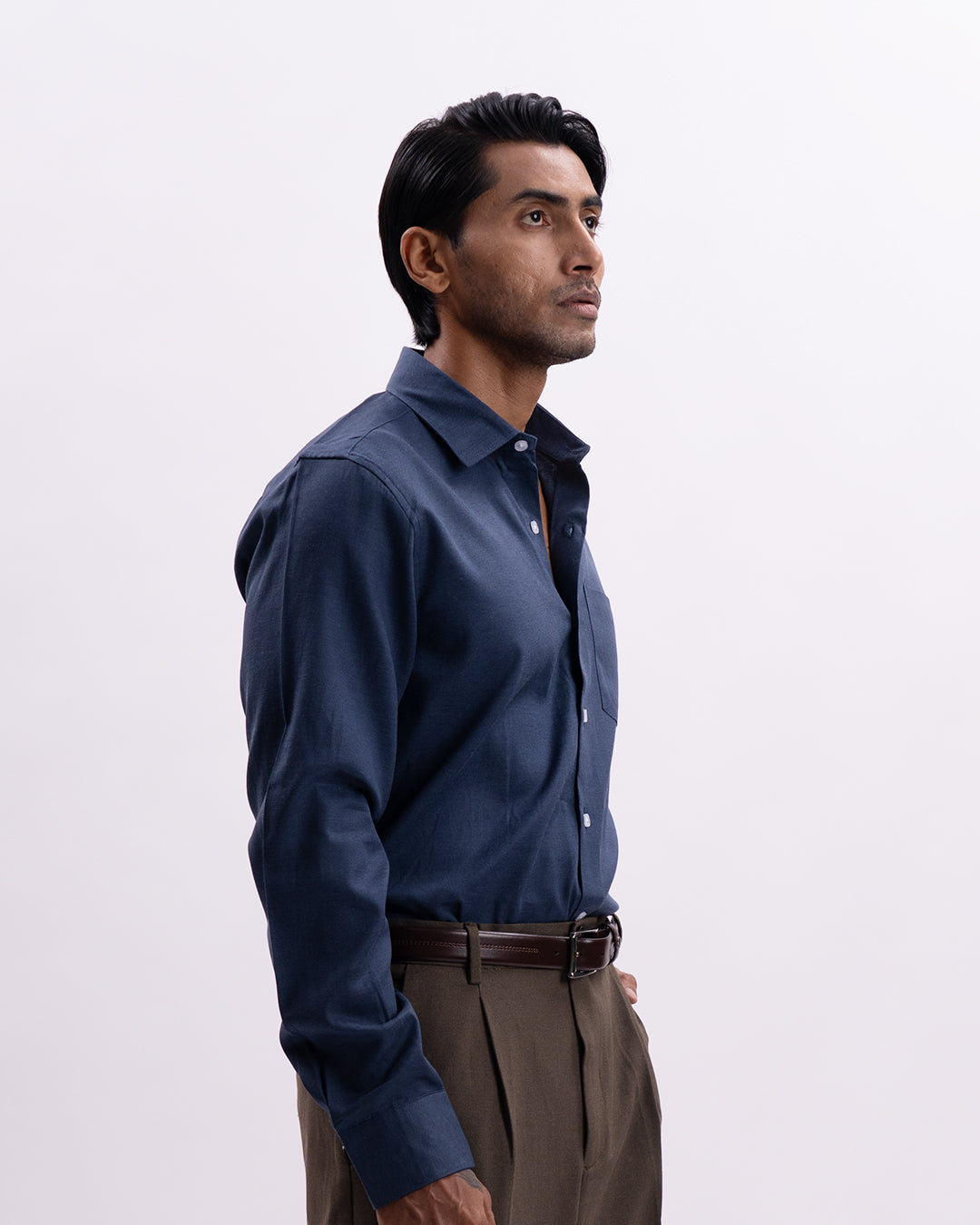 Melange Tailored Formal Shirt In Navy