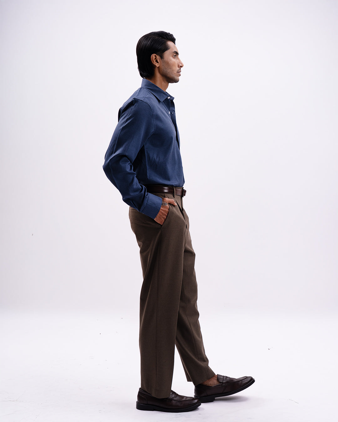 Melange Tailored Formal Shirt In Navy