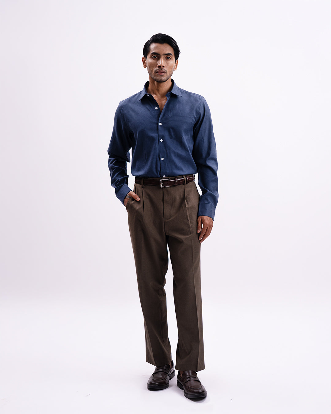 Melange Tailored Formal Shirt In Navy