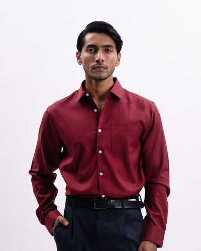 Melange Tailored Formal Shirt In Red-Maroon