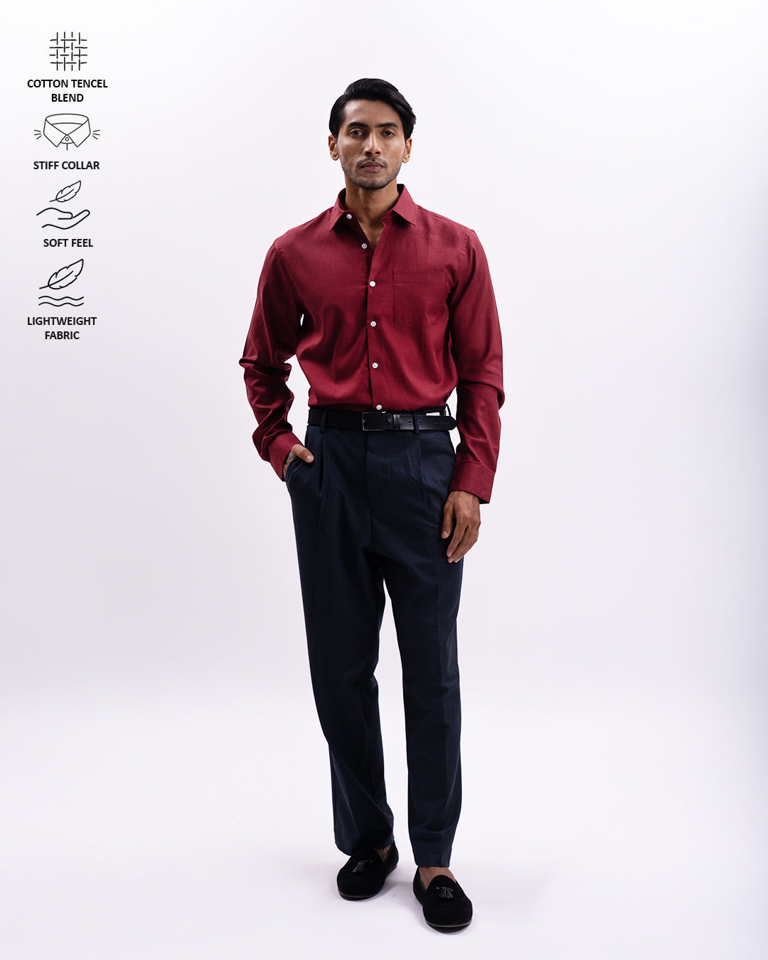 Melange Tailored Formal Shirt In Red-Maroon