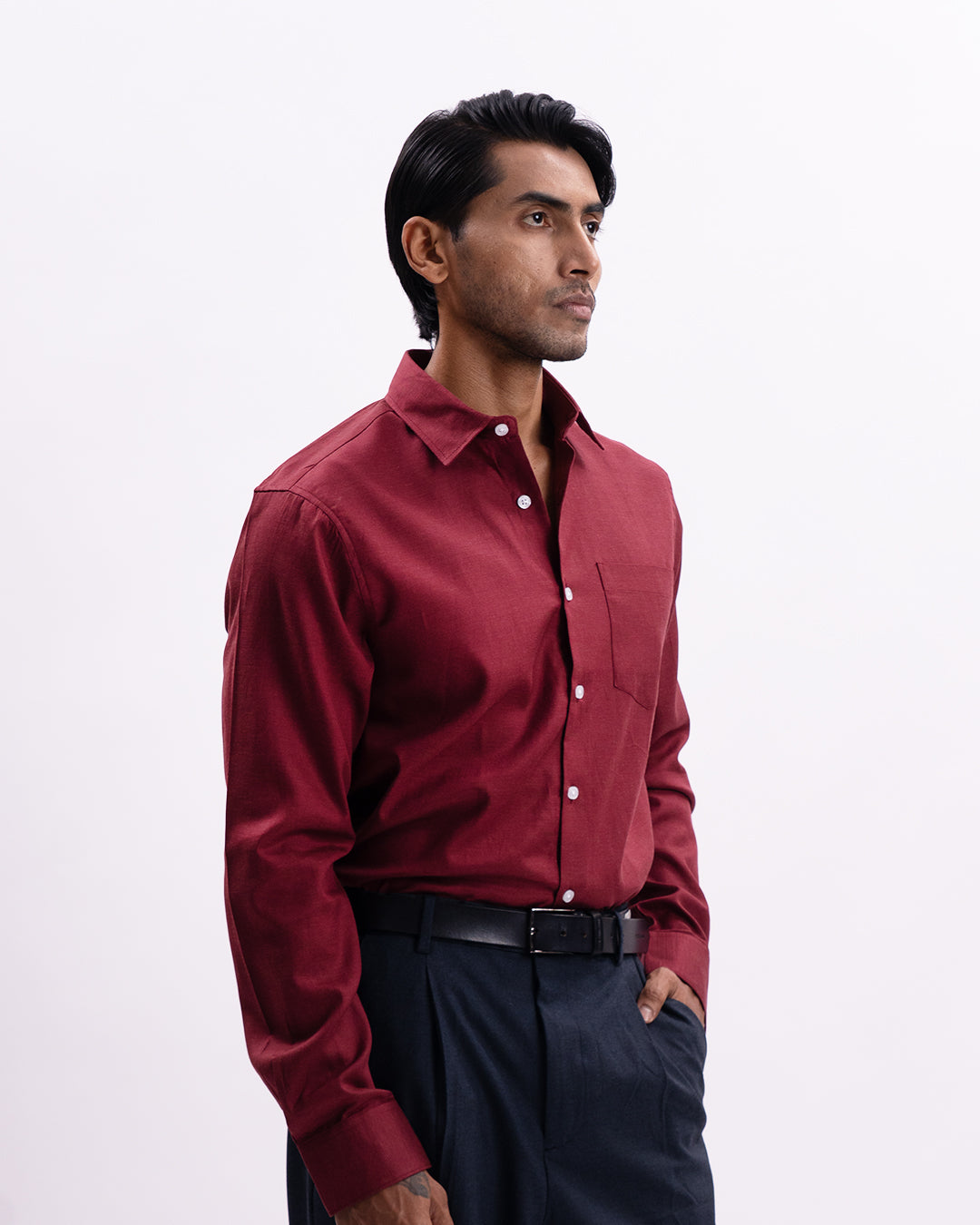 Melange Tailored Formal Shirt In Red-Maroon