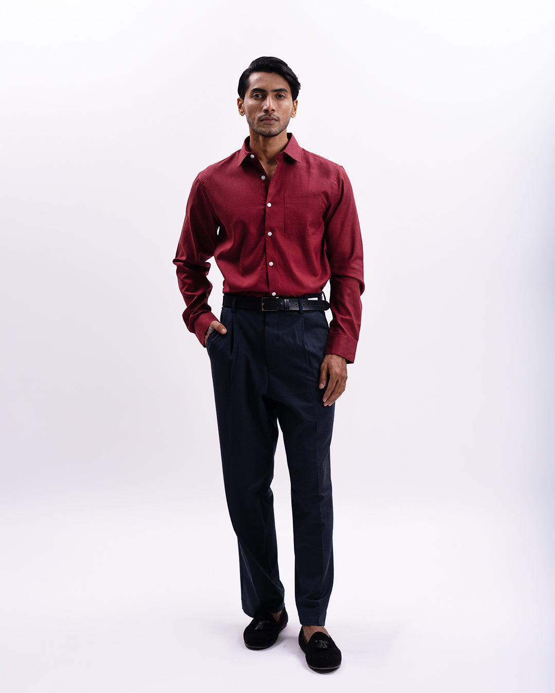 Melange Tailored Formal Shirt In Red-Maroon