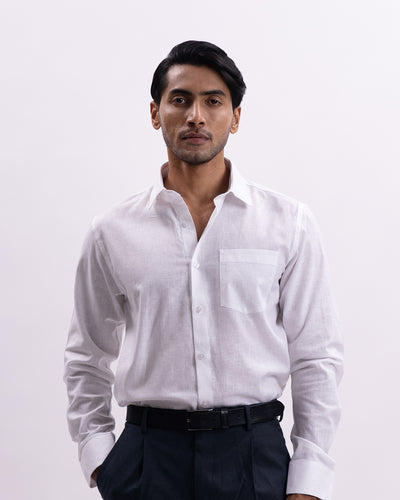 Linen Tencel Tailored Formal Shirt In White