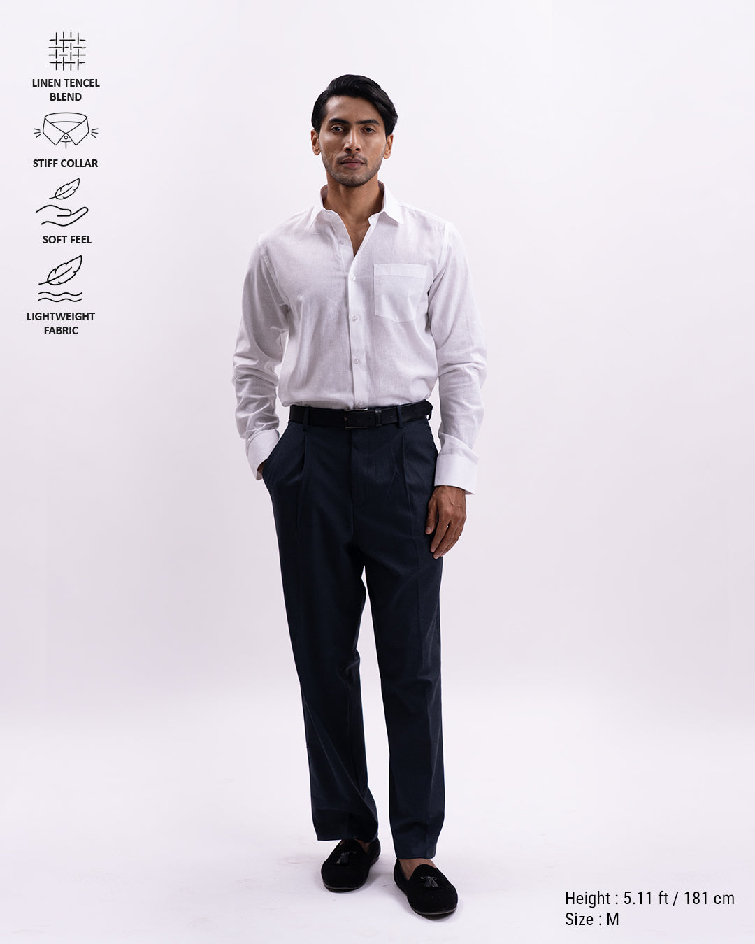 Linen Tencel Tailored Formal Shirt In White
